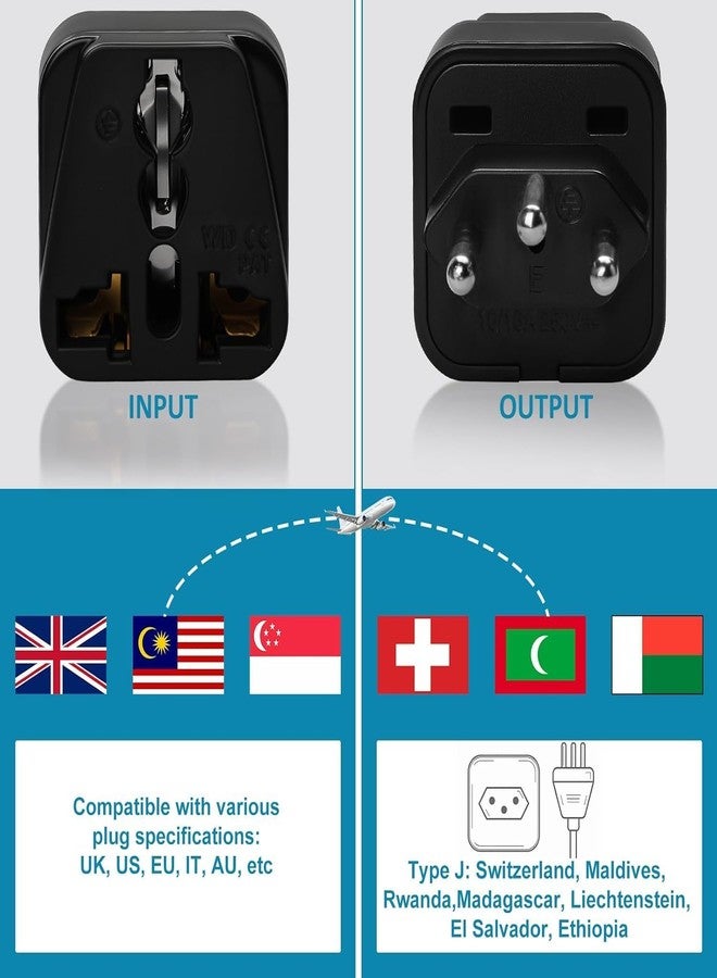 rts (2 Pack) Travel Essentials India to Switzerland, Jordan Rwanda Liechtenstein Swiss Universal Travel Adapter Plug Convert Standard 3 pin Plug to a Variety of National Socket Travel Conversion Plugs - Image 3